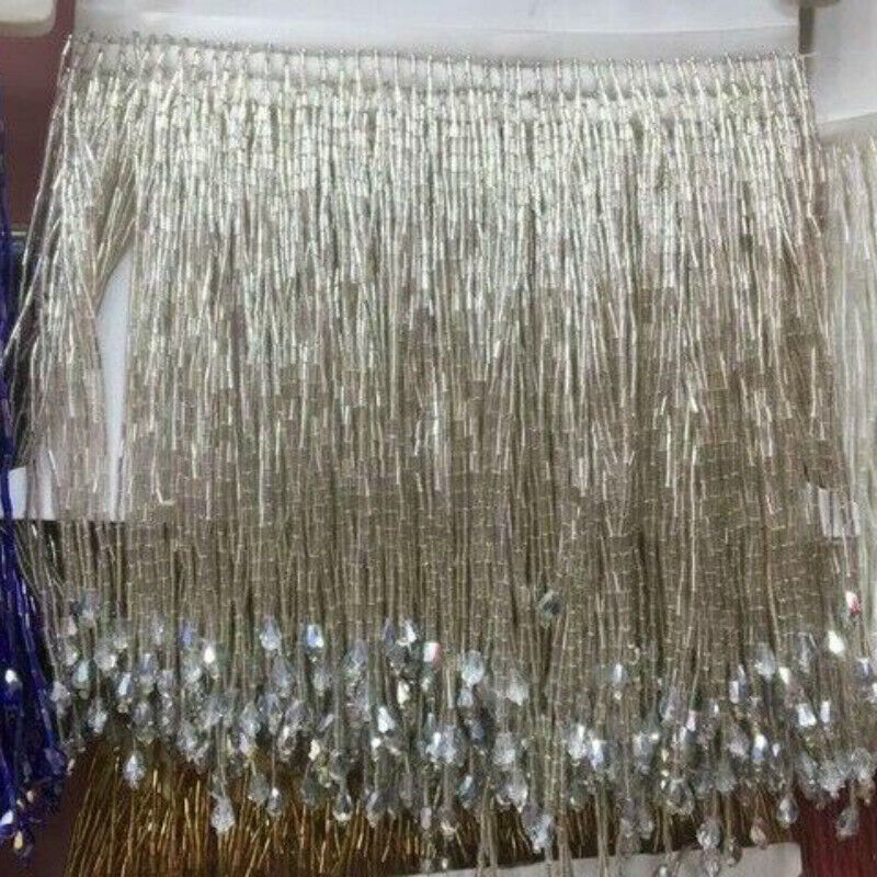 1 Yard Bling Sparkle Kralen Fringe Trim 15 cm Charm Kwastje Fringe Zware Kralen Glazen Buis trimmen DIY Jurk kostuum: S / MULTI