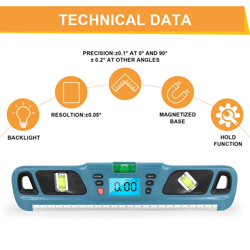 Digital Level Inclinometer HW-200 Electronic LED Display Protractor Measuring Tool Instrument Magnetic Base Digital Level Red