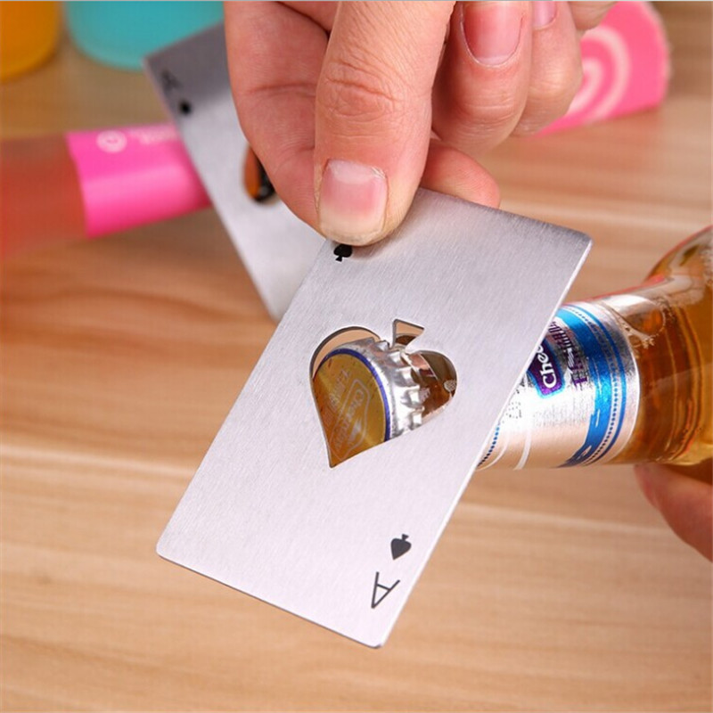 1 stuk Roestvrij Stelen Bier opener met Speelkaart Ace Spades Poker Soda Bottle Cap Opener Keuken Gereedschap Keuken Accessoires