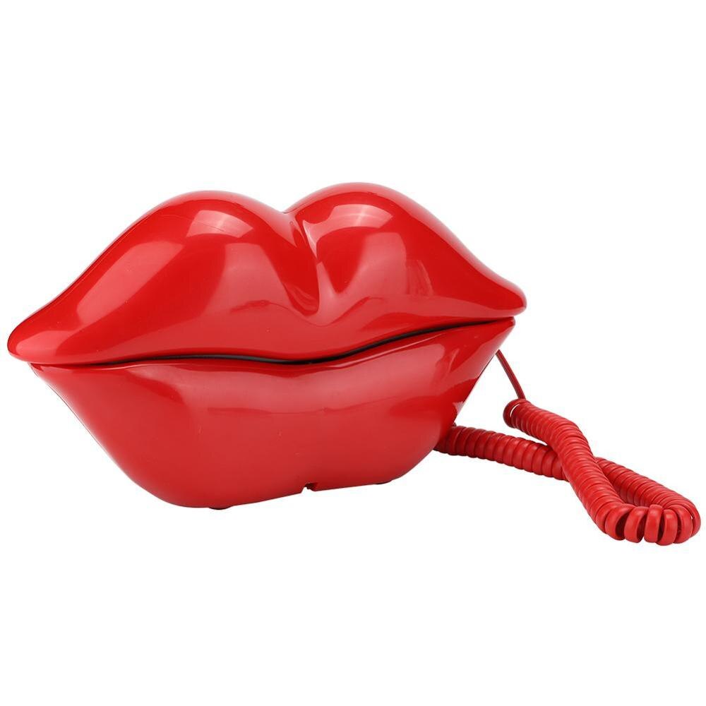 WX-3016 Mouth's Lips Shape Telephone Home Office Desktop Telephone Landline Colorful Pink/Electroplated Purple(optional): Red