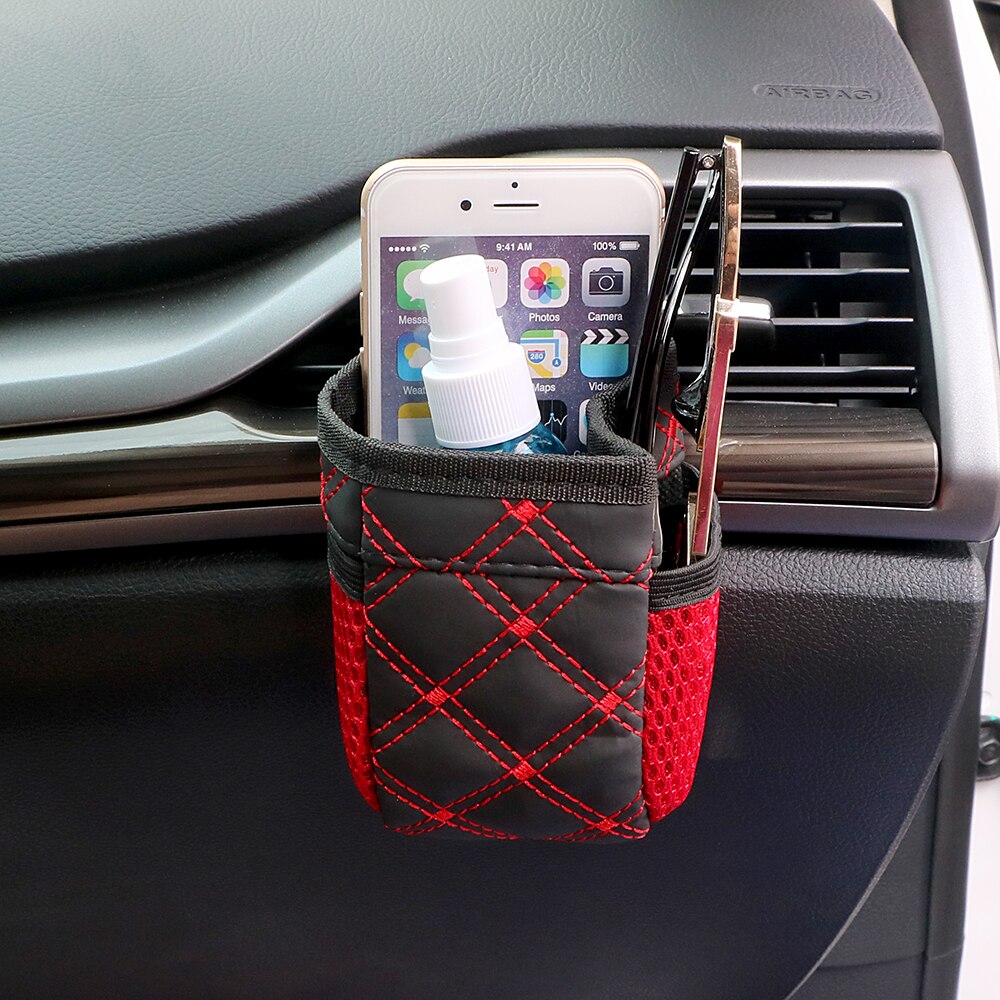 Universal Red Grid Net Car Outlet Storage Bag Phone Holder Pocket Organizer Car Styling Auto Assessories