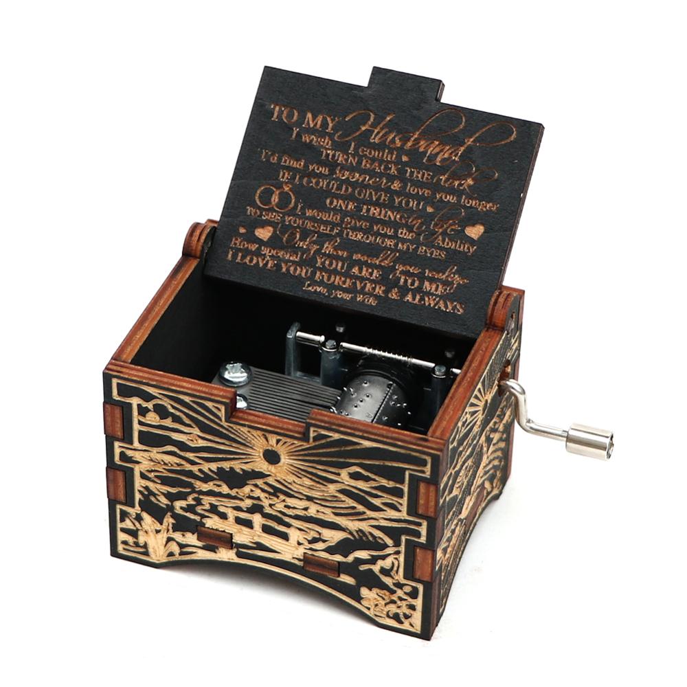 Carved Hand Music Box Wooden Black Music Box You Are My Sunshine To Lover To daughter To husband Birthday Year