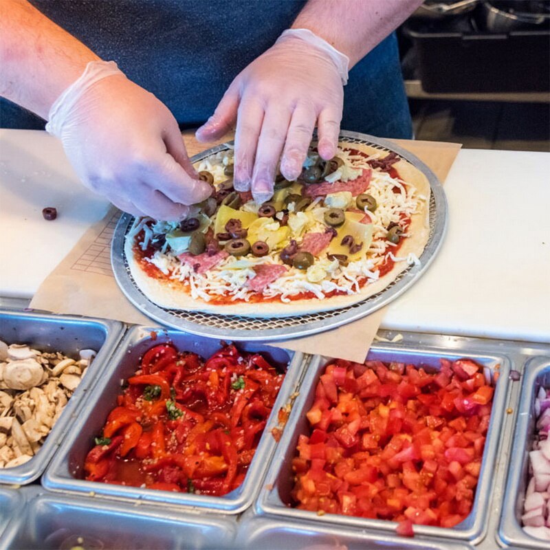 Non-stick pizzaskærm pande bageplade aluminium pizza mesh multifunktion sømløs metal net køkken pizza værktøj 6-17 tommer