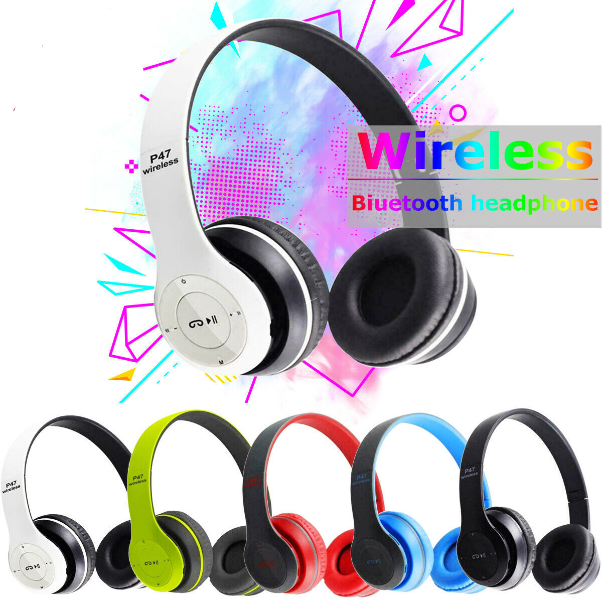 P47 Wireless Headphones Bluetooth 5.0 Earphones Foldable Bass Helmet Support TF-Card For All Phone PC PS4 With Mic Headsets