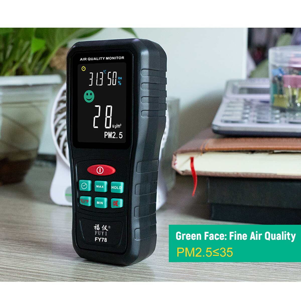 PM2.5 Temperature Humidity Air Tester Portable PM2.5 Environmental Detector Haze Particle Monitor Black FY78