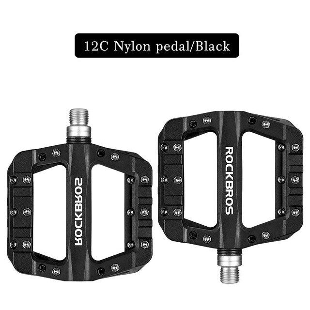 Rockbros ultra-let pedal mountainbike cykelpedaler nylonfiber flerfarvet store fodcykel bærende pedaler cykeldele: 12c- sorte