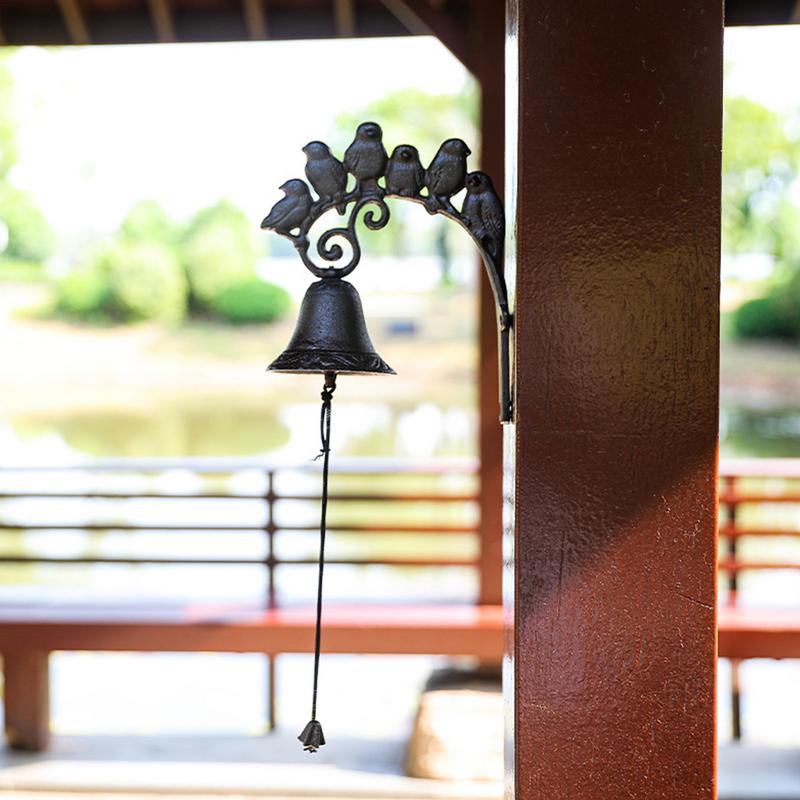 Sino de jantar de fazenda, ferro fundido, sino de parede para igreja, porta frontal, decorativo, sinos de acento de fazenda com 6 pássaros grandes e