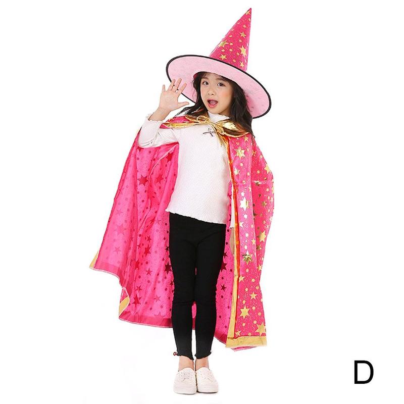 Halloween Mantel Kinderen Prestaties Kostuum Kleine Tovenaar Vijf-sterren Heks Mantel Cosplay Pak Hoed O1U7