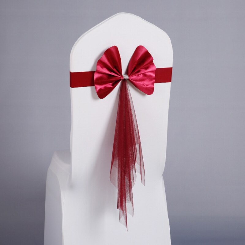 20pcs/set Organza PU leather Chair Sashes Wedding Chair Knot Cover Decoration Chairs Bow band Belt Ties For Weddings Banquet