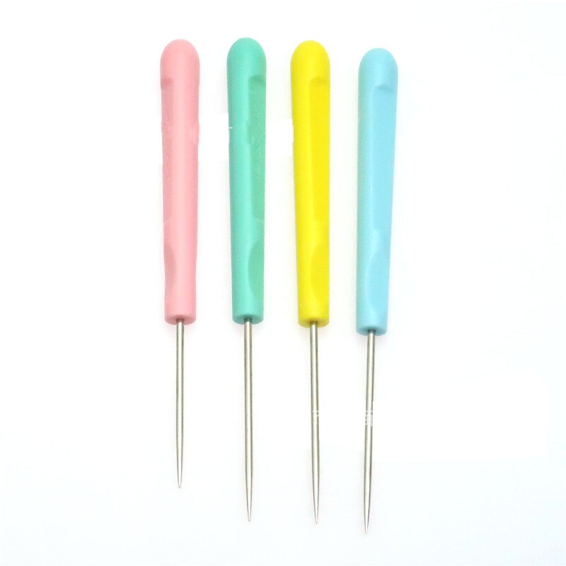 4PCS Plastic Handle Metal Needle Sewing Awl Round Hole Plastic Handle Bradawl DIY Tool Sewing Awl Straight Tip Needle Awl