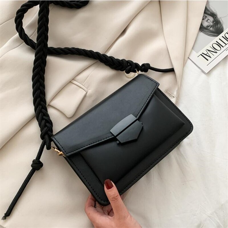 Yogodlns Shoulder Bags Braided Shoulder Strap Women Braided PU Leather Crossbody Bags Lady Portable Handbag Solid Color: black