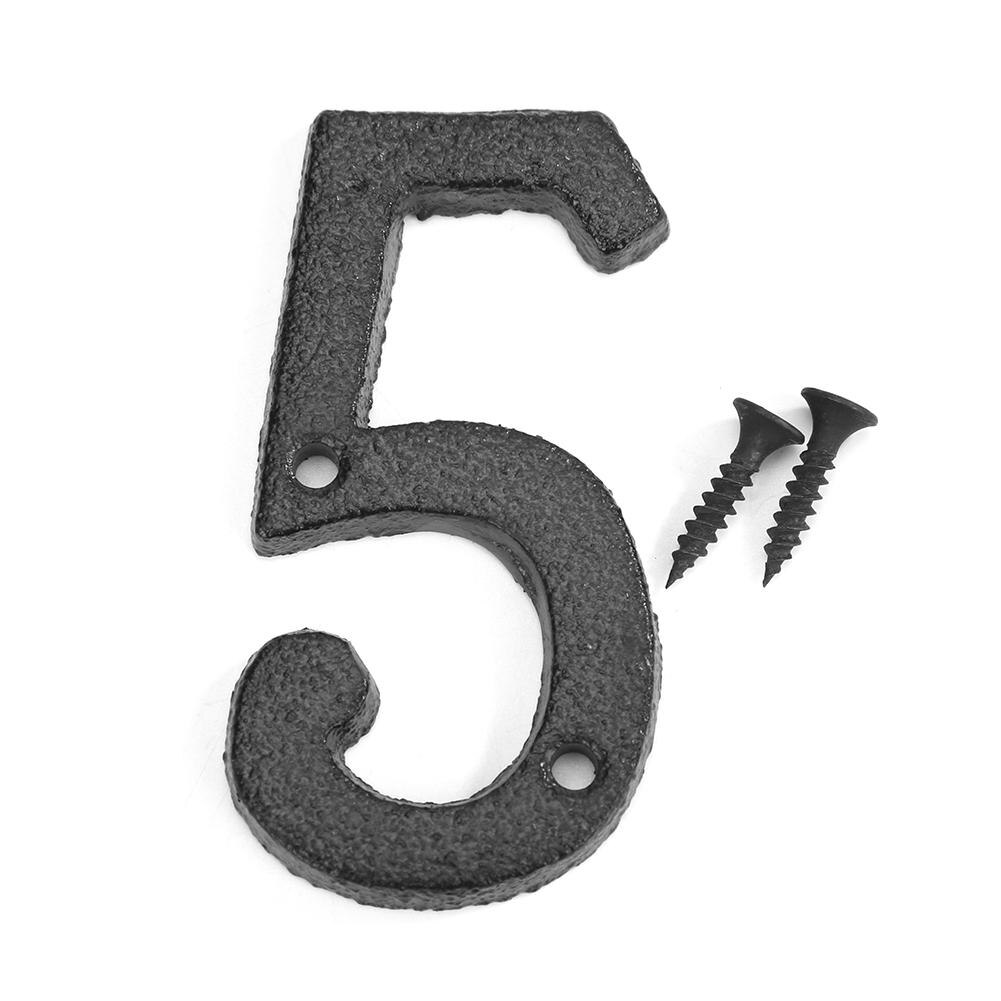 Metal Digital Numbers Cast Iron House Sign Doorplate DIY Cafe Wall Decor: 5