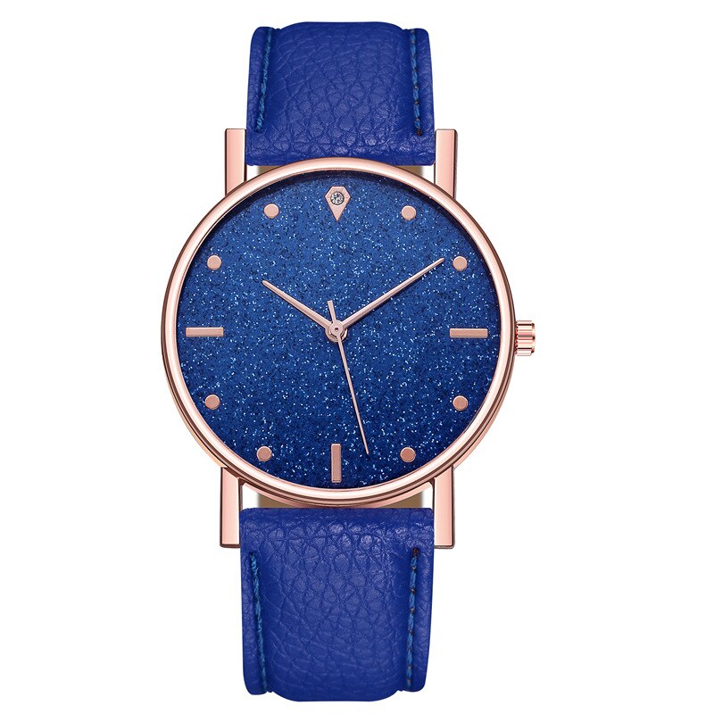 Kvinders stjernehimmelurskive ur kvinders læderrem quartz dameur armbåndsur orologio donna relojes: Blå
