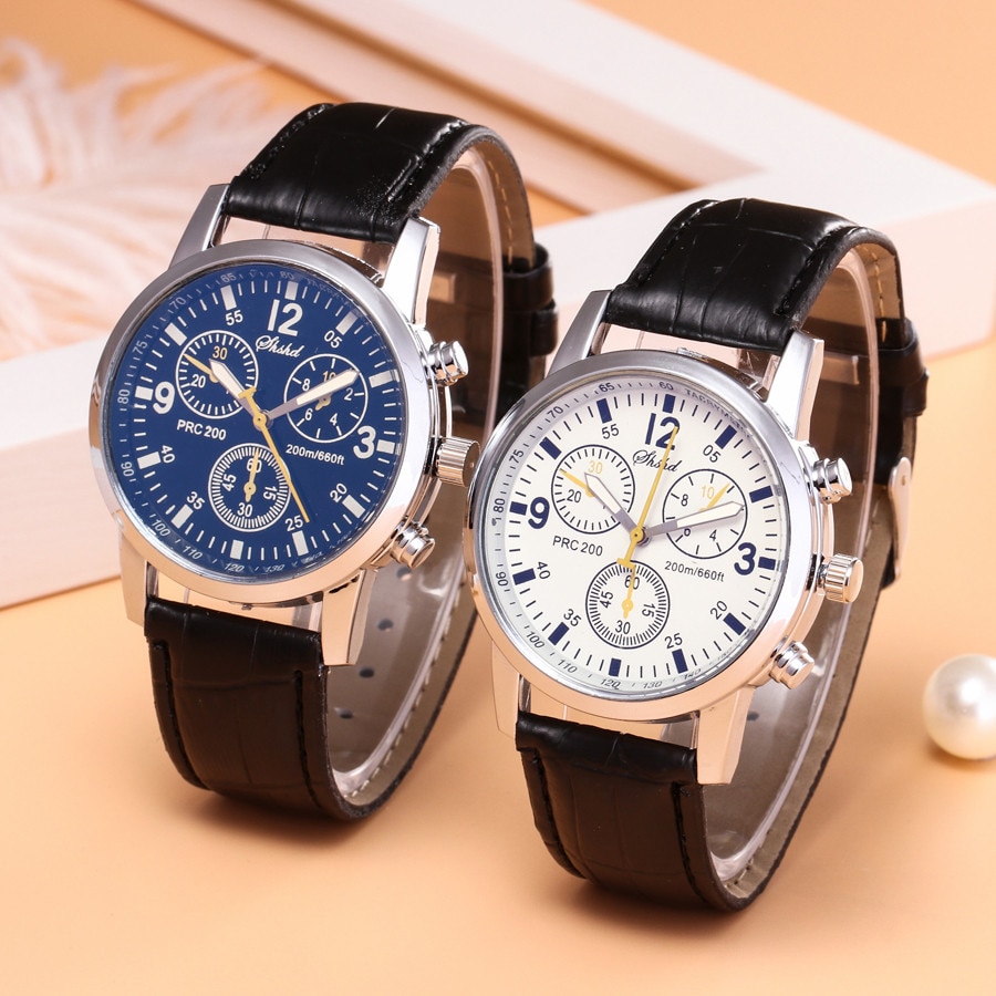 Quartz Watch Men's Wristwatches Blue-ray Glass Simulates Wrist Epidermal Leather Strap Watches Hombres Hour Reloj Clock