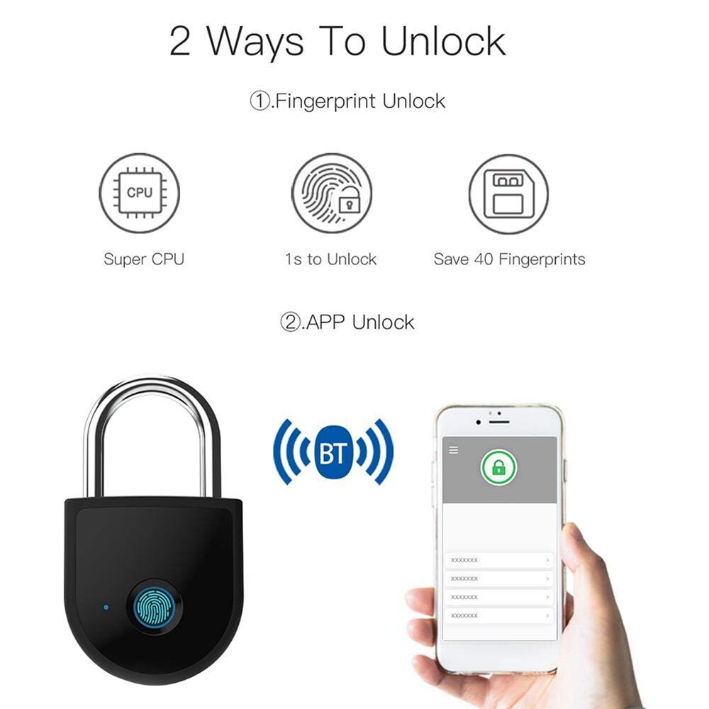 Portable bluetooth Lock Smart Padlock Keyless Fingerprint Lock Anti-Theft Security Door Padlocks for Bag Drawer Suitcase