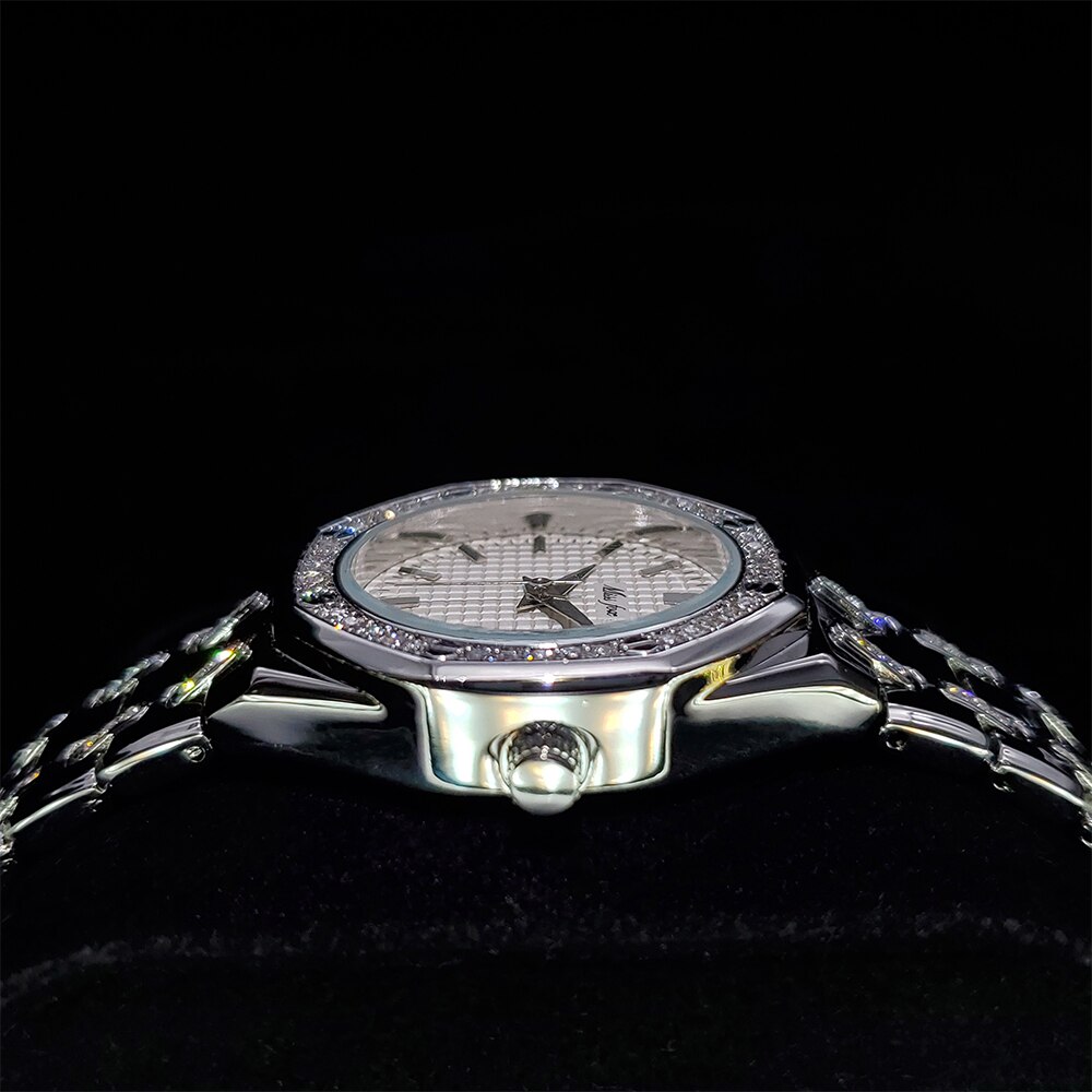 Missfox Platina Horloge Voor Gentlewoman Sieraden Band Volledige Diamond Bezel Horloge Lady Dress Waterdichte Quartz Horloges Vrouwen