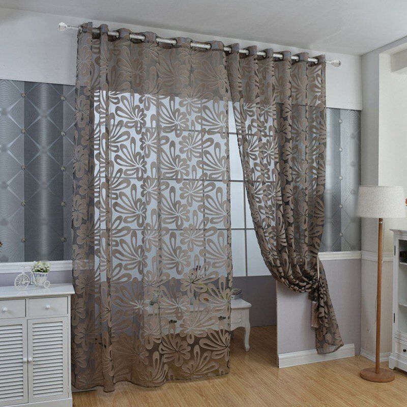 Cortinas transparentes de tul para ventana, visillo de Jacquard, geométrico, para dormitorio, sala de estar, 1 unidad: C / 100x250