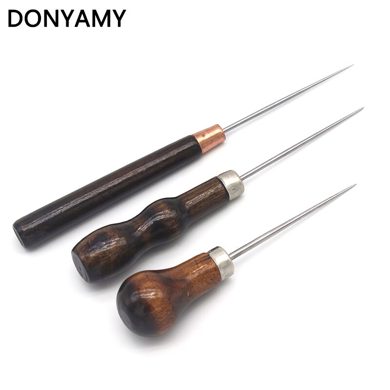 Herramientas de taladro de posicionamiento de punzón con mango de madera de 3 uds. Punzón de cuero punteado DIY agujas de costura de sastre herramienta de reparación de zapatos