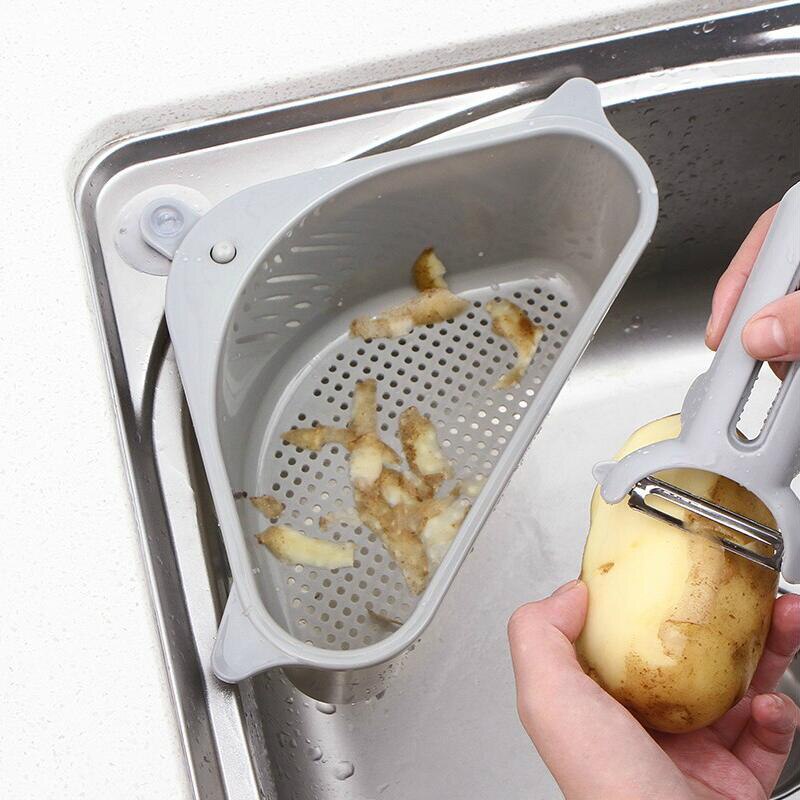 Cucina Triangolare Lavello Filtro di Scarico Verdura Fruite Scolapiatti Cesto di Supporto A Ventosa Spugna Rack di Stoccaggio Filtro Lavello Scaffale