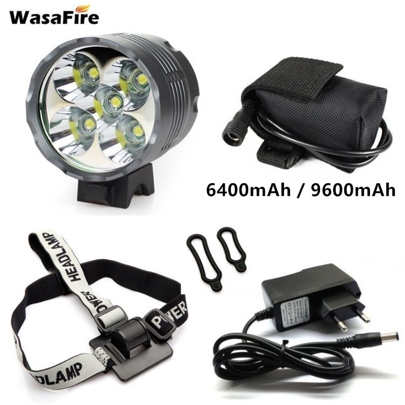Wasafire 7000LM 5 * Xml T6 Led Fiets Licht Fiets Hoofd Lamp Fietsen Koplamp Mtb Front Light + 18650 Batterij pack + 8.4V Lader