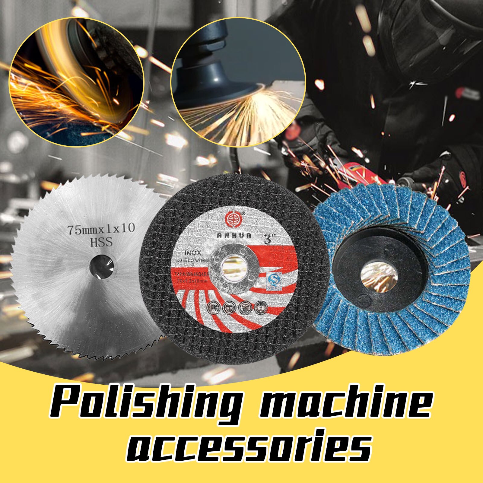 Discos de aleta plana para amoladora angular, 75mm, 10mm, disco de molienda de 80 granos, cuchillas de corte de madera