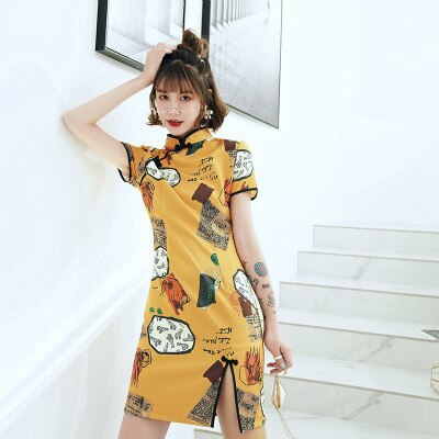 Sheng Coco-vestido Cheongsam elástico para mujer, prenda corta Oriental elástica, Qipao: XXXL