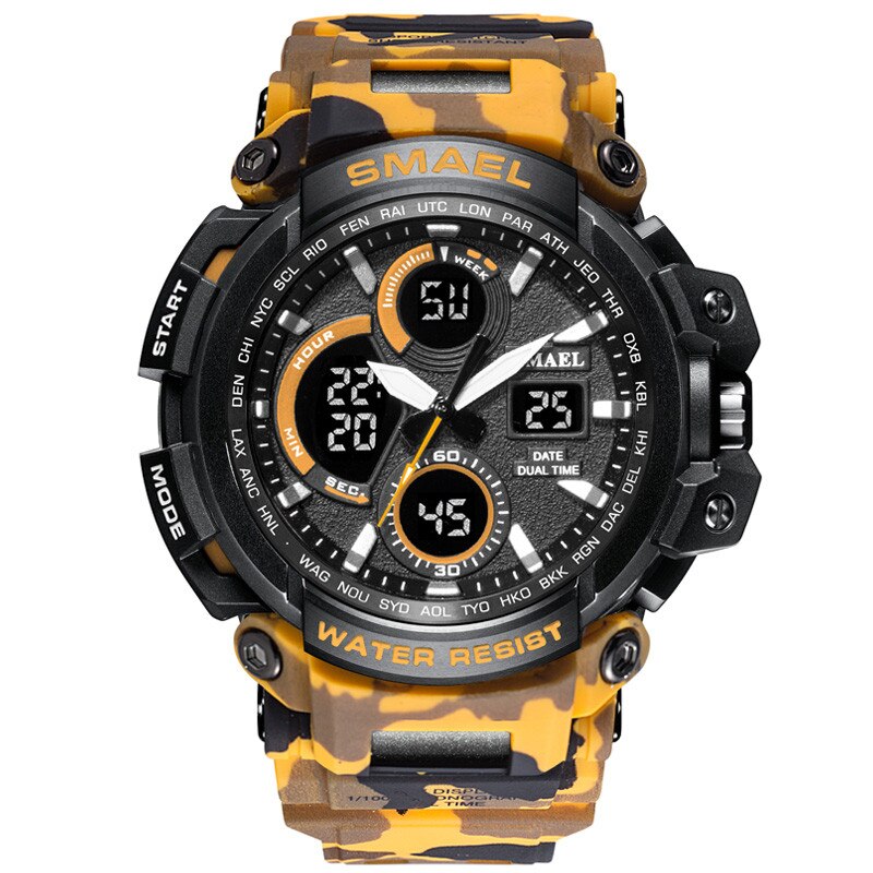 SMAEL Herenhorloge, militair, waterdicht, sport, datumweergave, multifunctioneel, led, alarm, stopwatch, digitaal horloge, rood, groot gezicht, digitaal