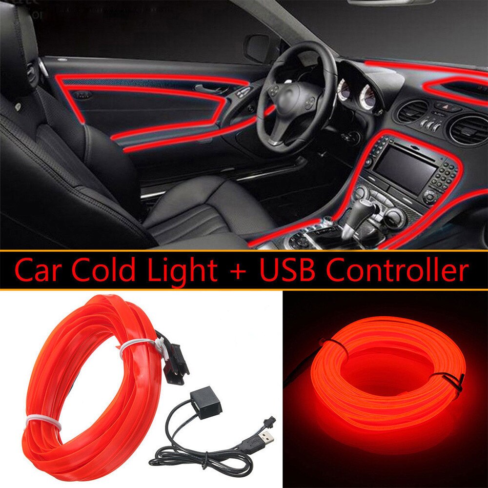 Auto Red Wire Light with USB EL Strip Interior Decoration Foldable USB Driver