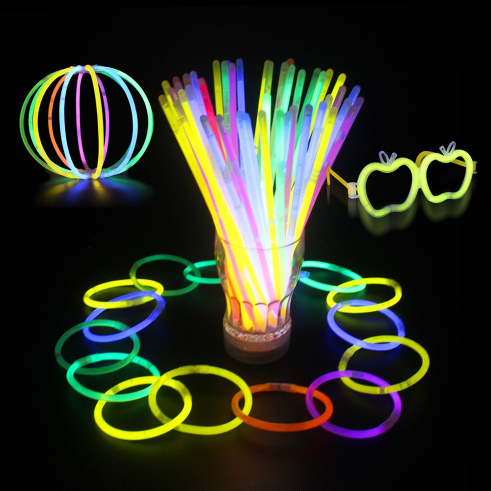100 stuks lichtgevende gekleurde stokjes voor kerst, dansfeest, fluorescentielampen, doe-het-zelf, kostuums, decoratie, lichtgevend, kerst, dj, rave, gala, neon