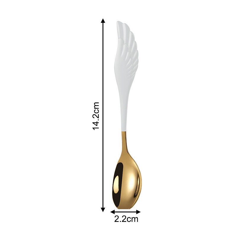 Fruit Vork Angel Wing Leuk Cadeau Voor Ijs Dessert Koffie Lepel Servies Multifunctionele Keuken Gereedschap: white gold spoon