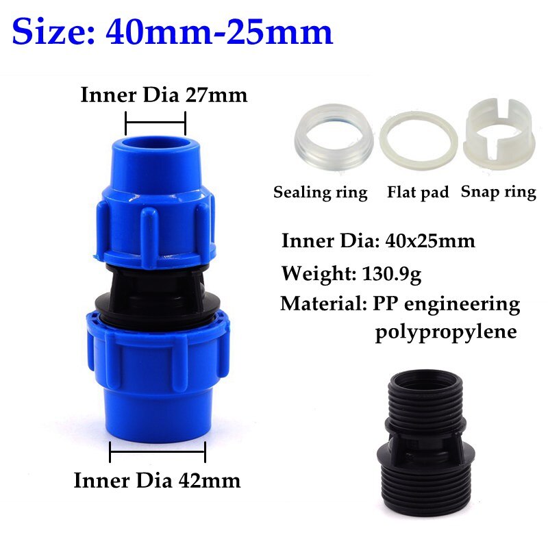 1pc 20-63mm PE Reducing Quick Connector Garden Watering Irrigation System Agricultural Plastic Water Pipe Direct Joint Fittings: Inner Dia 40-25mm