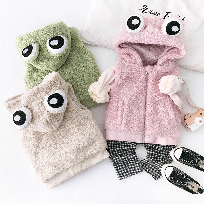 Lente Winter Kids Leuke Cartoon Vest Meisje Vest Jassen Kids Vesten Voor Jongens Meisjes Kleding Kikker Pluche Warm Kids vesten