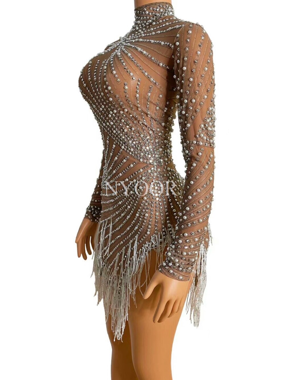 Luxury Rhinestones Chain Sleeveless Mini Dress Celebrity Elegant Sexy Performance Dance Nightclub Outfit Birthday Party Dress