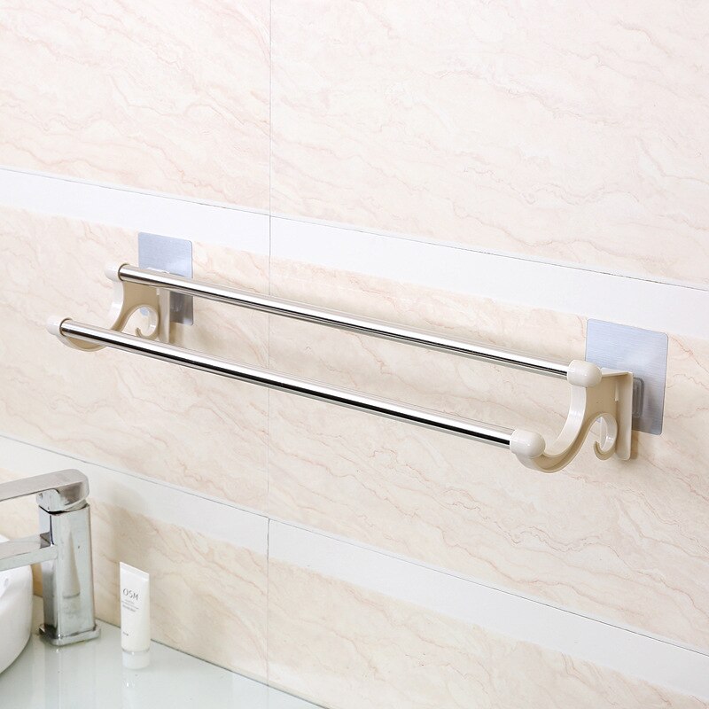 Dobbel stang baderom rustfritt stål håndklestativ holder husholdningshenger baderomsforsyning: beige