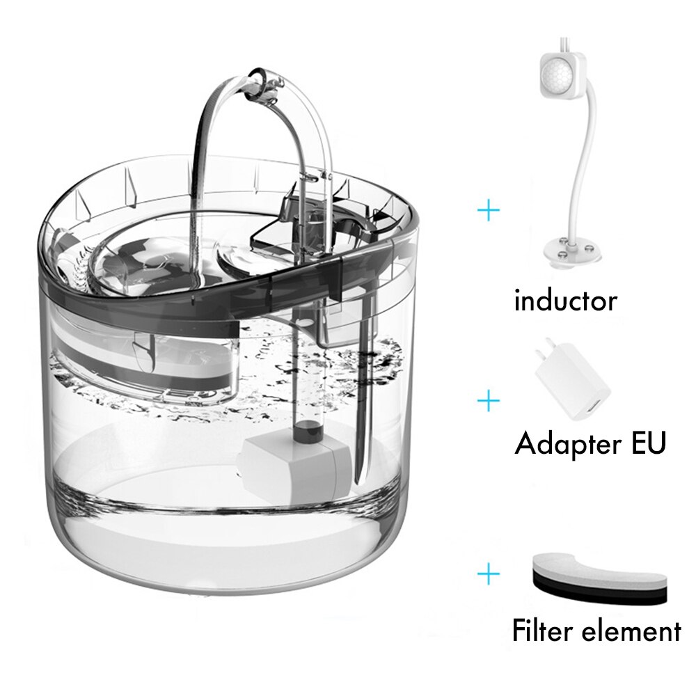 Fuente de agua inteligente para gatos, dispensador de agua transparente con grifo para perros, bebedero para mascotas, filtros, alimentador, Sensor de movimiento, 2L: Type B EU plug