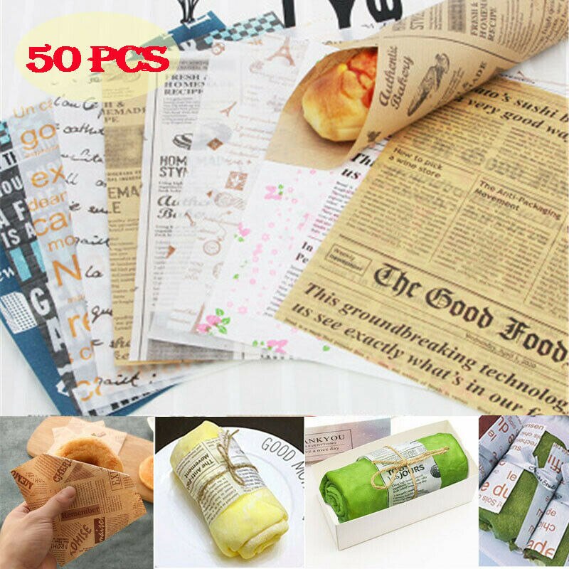 50 Uds papel encerado para alimentos grado grasa papel envolturas de alimento papel de envolver para pan Sandwich hamburguesa patatas fritas papel de envolver herramientas
