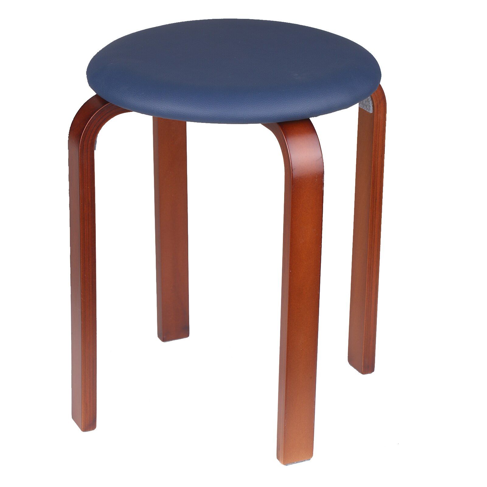 Wooden Stool Solid Wood KD Stool Stackable Leather Cushion Padded Round Stool Backless Chair for Home / Restaurant / Cafe / Bar: Navy Blue
