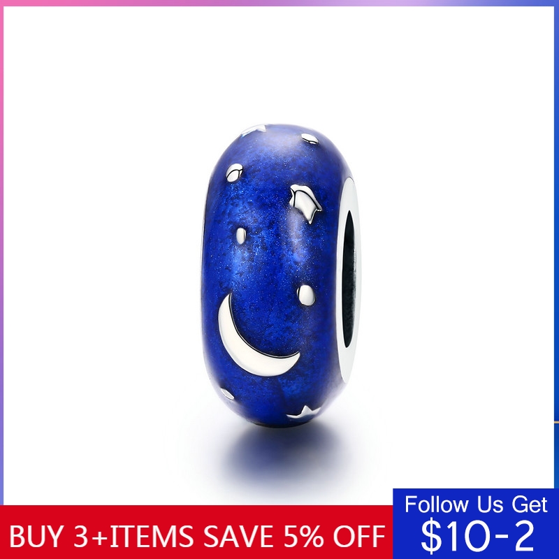 CodeMonkey Authentic 100% 925 Sterling Silver Moon & Star Blue Enamel Spacer Beads fit Women Bracelet & Necklace DIY Jewelry 599