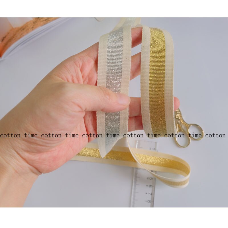 8 Yards 2.5Cm Katoen Grosgrain Singels Gedrukt Gouden Zilveren Lint Voor Diy Naaien Kleding Tape Decor Craft