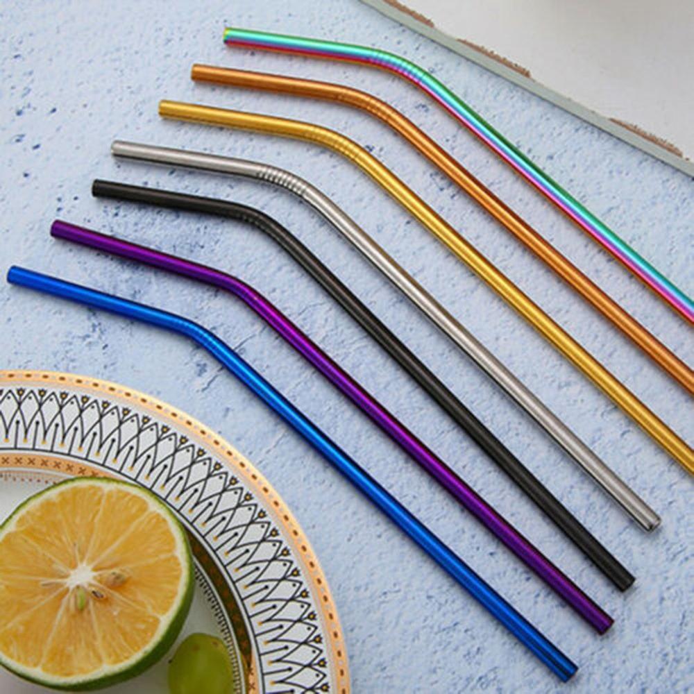 Colorful Drinking Straw Reusable 304 Stainless Steel Metal Straw Sturdy Bent Straight Drinks Straw