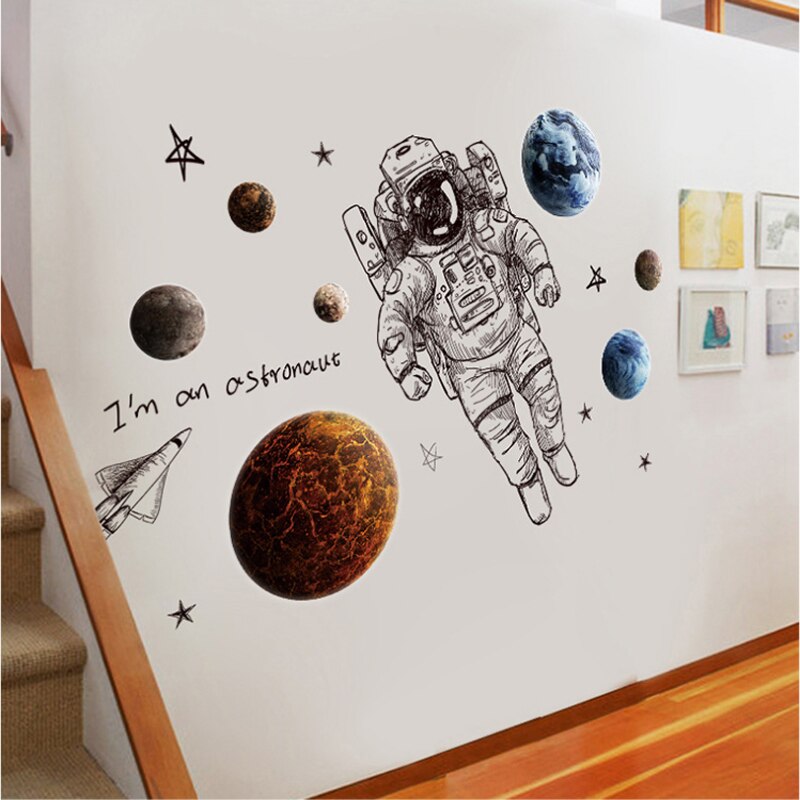 Muurstickers met noordse astronauten, decoratieve stickers met ruimteplaneten, muurstickers voor de babykamer, muurstickers voor thuisdecoratie, sterrenstelsel, p
