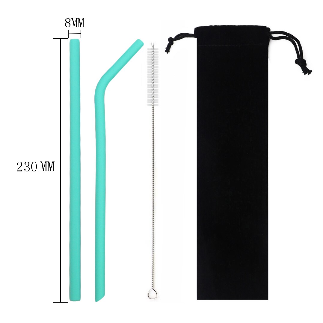 250MM Silicone Straw Reusable Drinking Straw Colorful Flexible Straw Wide 10mm Pearl Milk Tea Smoothies Straw With Cleaner Brush: 230MM green