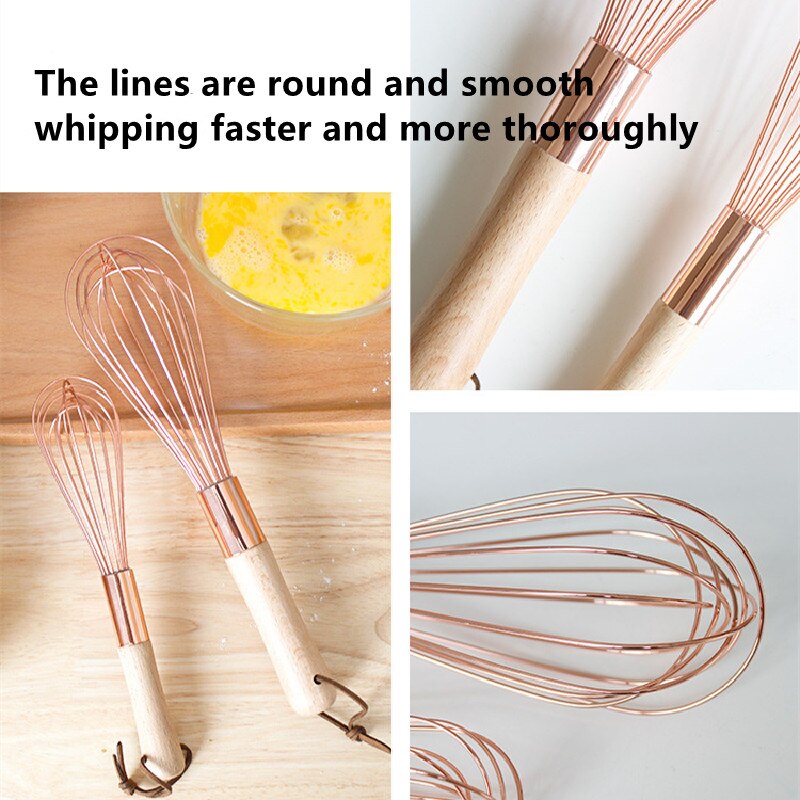 Schneebesen Mit Holzgriff Edelstahl Schneebesen Rose Gold Holz Griff Rührgerät Buche Holz Griff Ei Werkzeuge Küche Werkzeuge Spielereien
