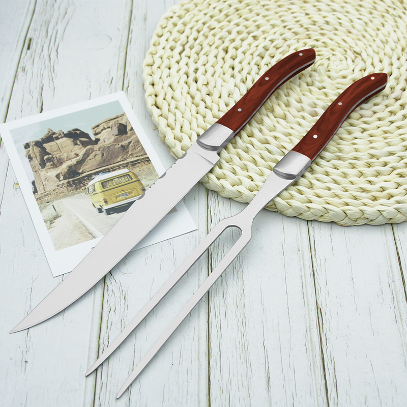 Laguiole-Juego de cuchillos de acero inoxidable para restaurante, conjunto de cubiertos con mango de madera para carne, tenedor de cena, de Navidad, 2 uds. De 11,8 pulgadas