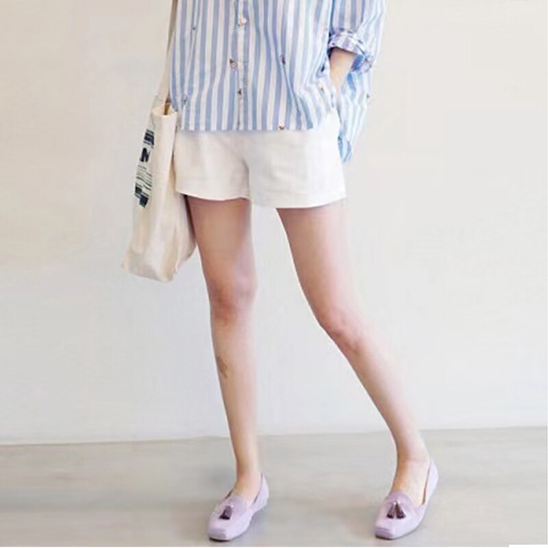 Pantalones cortos de maternidad para mujer embarazada, Shorts de lino y algodón, informales, sueltos, para primavera y verano, 2022: Blanco / S