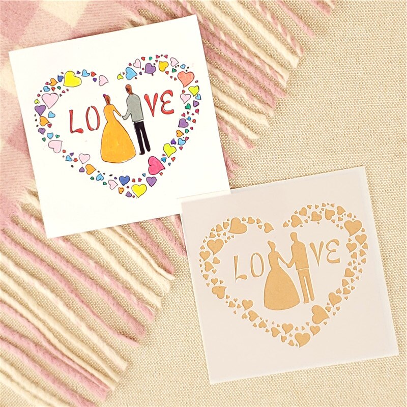 13*13cm Wedding Bride Love DIY Craft Layering Stencils Painting Scrapbooking Stamping Embossing Album Decor Card Template: Default Title