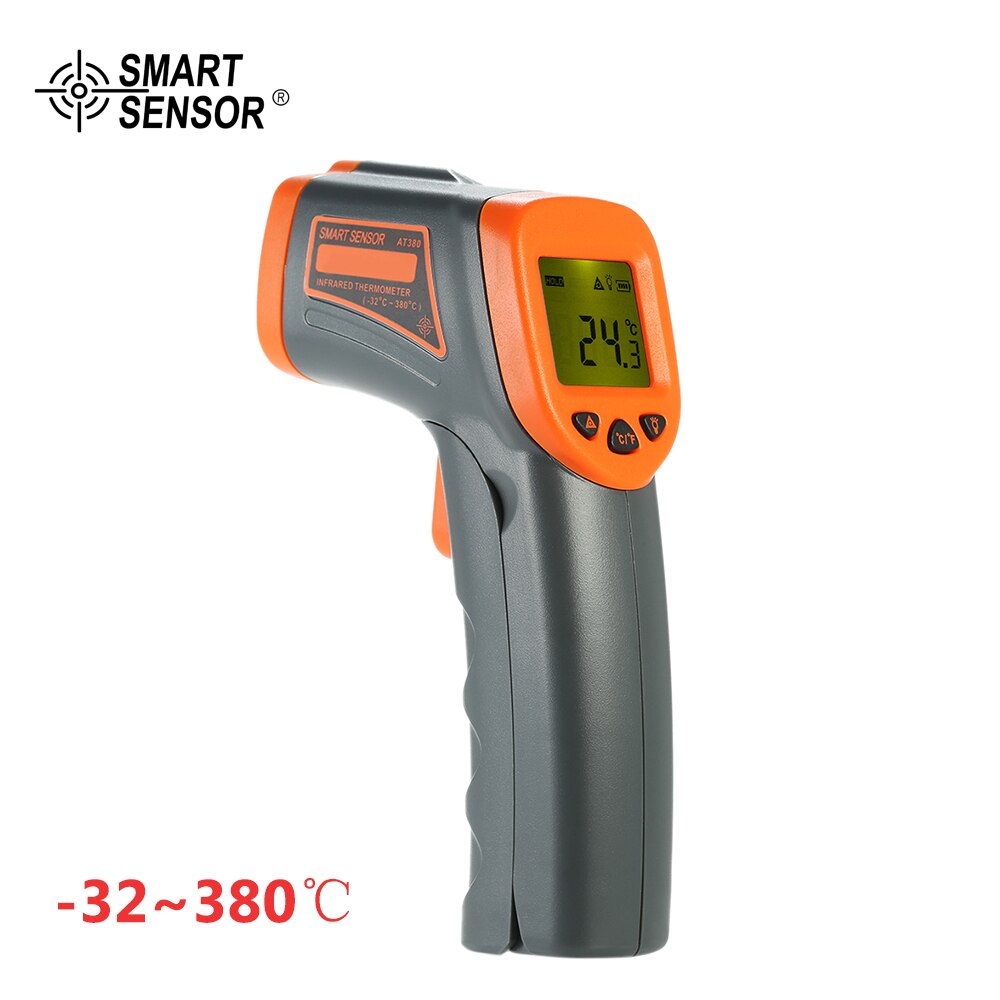 Industrial Infrared Thermometer -32~380℃ 12:1 Portable Handheld Digital Non-contact Thermometer Temperature Tester Pyrometer: Black