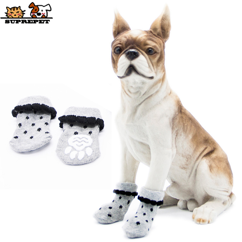 SUPREPET 4Pcs/Set Pet Dog Socks for Puppy Cotton Warm Cute Dog Socks Non-Slip Paw Dog Shoes Dog Boots Spots High Dog Socks