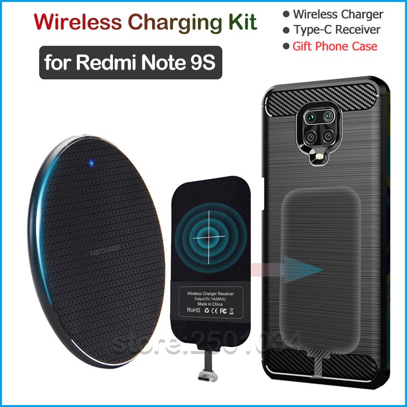 Qi Wireless Charging for Xiaomi Redmi Note 9S Qi Wireless Charger+USB Type C Receiver Nillkin Adapter TPU Case