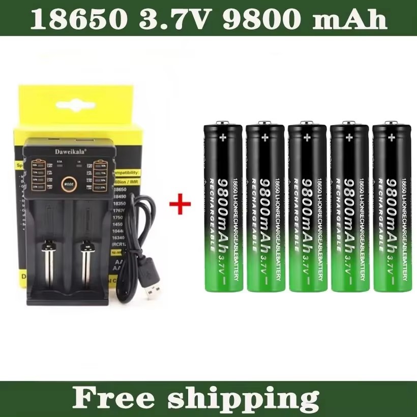 18650 Battery 3.7V 9800mAh Rechargeable Li-ion Battery with Charger - for Flashlight/Torch, Long-Lasting P